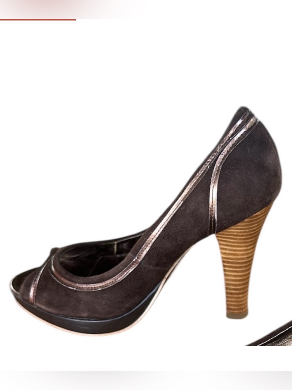 Charles by Charles David Vintage Y2K Suede Peep Toe Platform Heels Brown Size 7